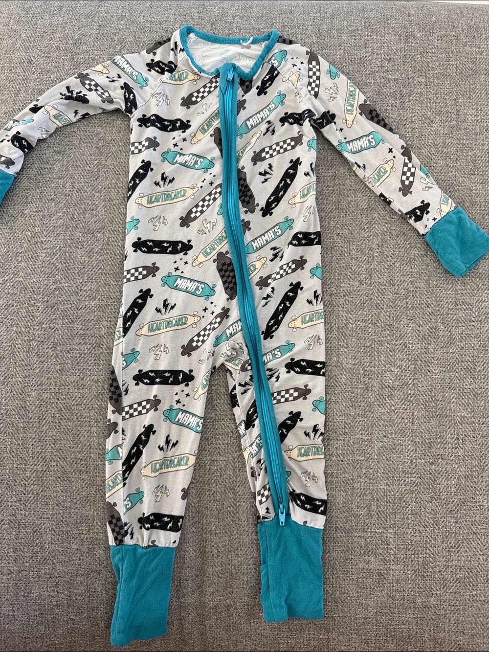 Kids Bamboo Skateboard Print One-Piece  Sleeper Pajamas